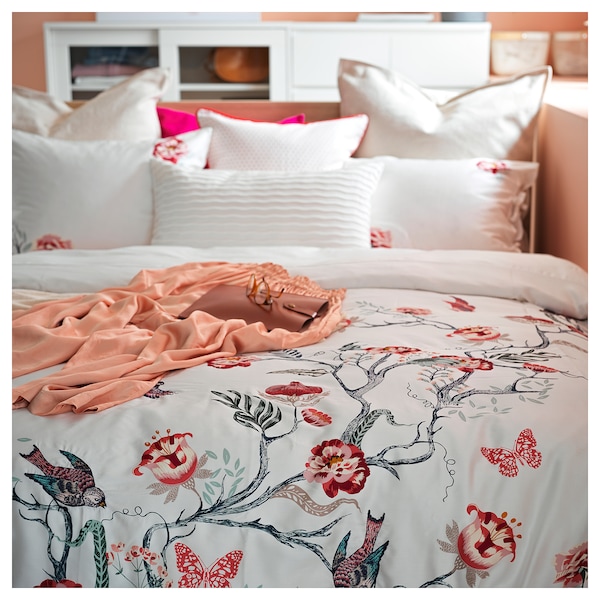 IKEA JÄTTELILJA duvet cover and pillowcase(s), Full/Queen (Double/Queen) White / Floral Patterned, Ikea Ireland | 1534MQTHZ