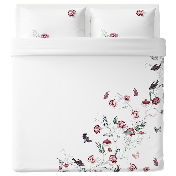 IKEA JÄTTELILJA duvet cover and pillowcase(s), King White / Floral Patterned, Ikea Ireland | 3654JOBRN