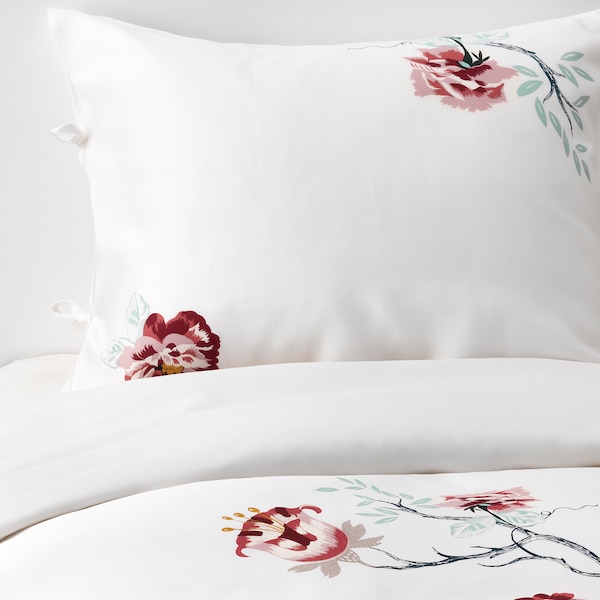 IKEA JÄTTELILJA duvet cover and pillowcase(s), King White / Floral Patterned, Ikea Ireland | 3654JOBRN