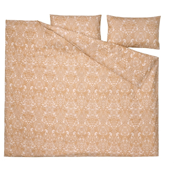IKEA JÄTTEVALLMO duvet cover and pillowcase(s), Full/Queen (Double/Queen) Yellow / White, Ikea Ireland | 6749MFKAG