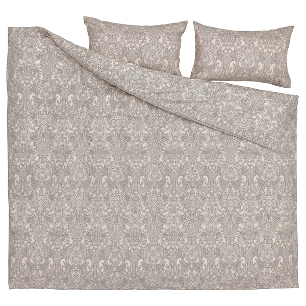 IKEA JÄTTEVALLMO duvet cover and pillowcase(s), Full/Queen (Double/Queen) Beige / Dark Gray, Ikea Ireland | 8761ORGWA