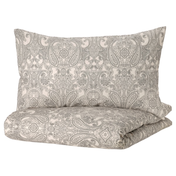 IKEA JÄTTEVALLMO duvet cover and pillowcase(s), King Beige / Dark Gray, Ikea Ireland | 0274DOFIK