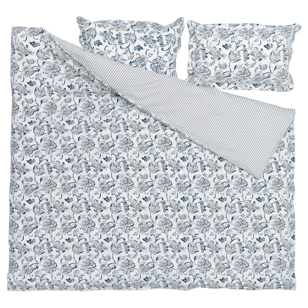 IKEA JUNIMAGNOLIA duvet cover and pillowcase(s), Full/Queen (Double/Queen) White / Dark Blue, Ikea Ireland | 7698QYHPI