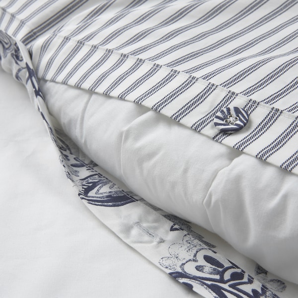 IKEA JUNIMAGNOLIA duvet cover and pillowcase(s), Full/Queen (Double/Queen) White / Dark Blue, Ikea Ireland | 7698QYHPI