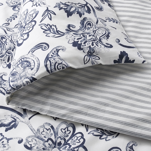IKEA JUNIMAGNOLIA duvet cover and pillowcase(s), King White / Dark Blue, Ikea Ireland | 4295GUPLS