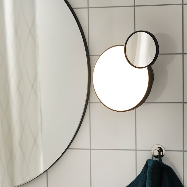 IKEA KABOMBA LED wall lamp with mirror, 8 in Dimmable Matte / Black, Ikea Ireland | 2195RYNHD