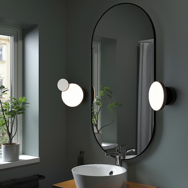 IKEA KABOMBA LED wall lamp with mirror, 8 in Dimmable Matte / Black, Ikea Ireland | 2195RYNHD