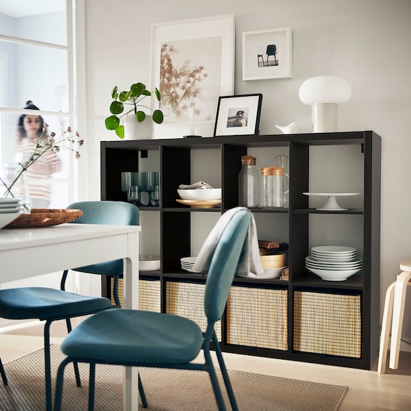 IKEA KALLAX Shelf unit, 44 1/8x57 7/8 in Black / Brown, Ikea Ireland | 4608YHSEA