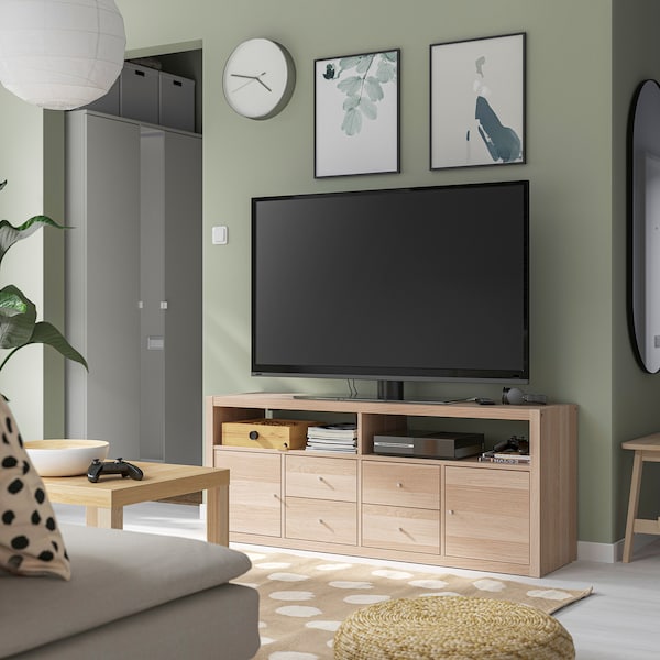 IKEA KALLAX TV storage combination, 57 3/4x15 3/8x23 1/2 in White Stained Oak Effect, Ikea Ireland | 9502OYTDH