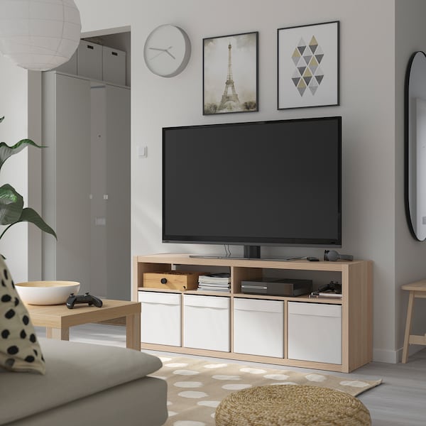 IKEA KALLAX TV unit, 57 3/4x23 1/2 in White Stained Oak Effect, Ikea Ireland | 0695ZPOHY