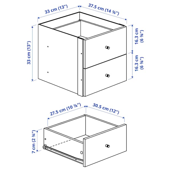 IKEA KALLAX insert with 2 drawers, 13x13 in Black / Brown, Ikea Ireland | 7298KSXTC