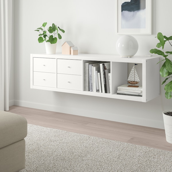 IKEA KALLAX shelf unit with 2 inserts, with 4 drawers, 57 5/8x16 3/8 in White, Ikea Ireland | 4135RVBOS