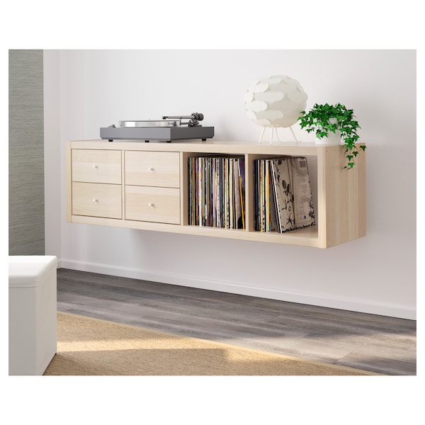 IKEA KALLAX shelf unit with 2 inserts, with 4 drawers, 57 5/8x16 3/8 in White Stained Oak Effect, Ikea Ireland | 2643SFDYG
