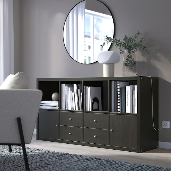 IKEA KALLAX shelf unit with 4 inserts, 57 7/8x30 3/8 in Black / Brown, Ikea Ireland | 6973PTHCG