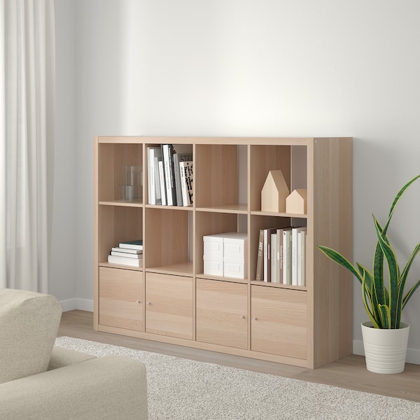IKEA KALLAX shelf unit with 4 inserts, 57 7/8x44 1/8 in White Stained Oak Effect, Ikea Ireland | 5378PZOSK
