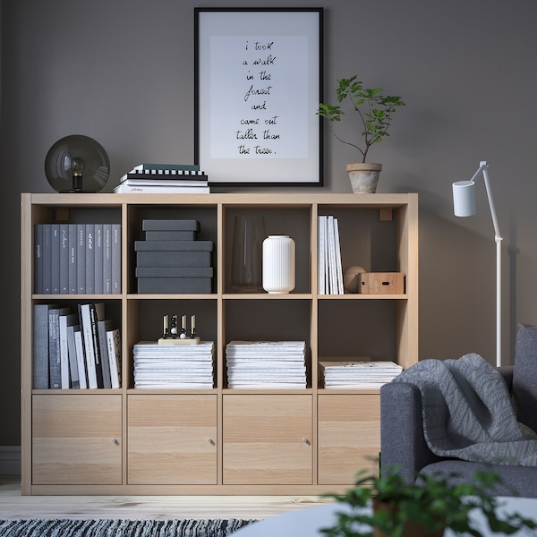 IKEA KALLAX shelf unit with 4 inserts, 57 7/8x44 1/8 in White Stained Oak Effect, Ikea Ireland | 5378PZOSK