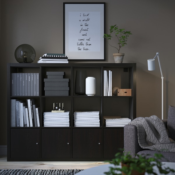 IKEA KALLAX shelf unit with 4 inserts, 57 7/8x44 1/8 in Black / Brown, Ikea Ireland | 2356PHNGK