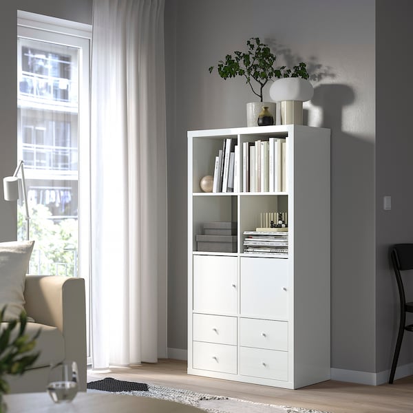 IKEA KALLAX shelf unit with 4 inserts, high-gloss, 30 3/8x57 7/8 in White, Ikea Ireland | 4326FJRMX