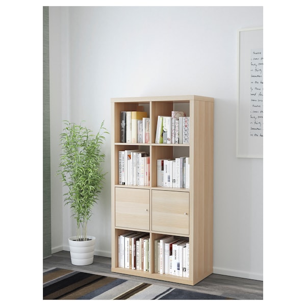 IKEA KALLAX shelf unit with doors, 30 3/8x57 7/8 in White Stained Oak Effect, Ikea Ireland | 1574TLAWD