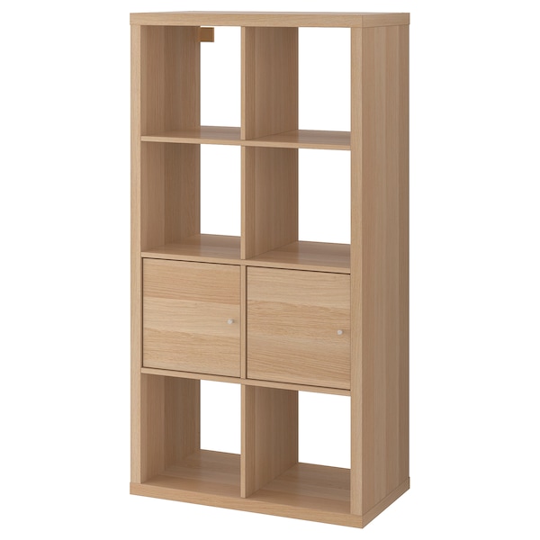 IKEA KALLAX shelf unit with doors, 30 3/8x57 7/8 in White Stained Oak Effect, Ikea Ireland | 1574TLAWD