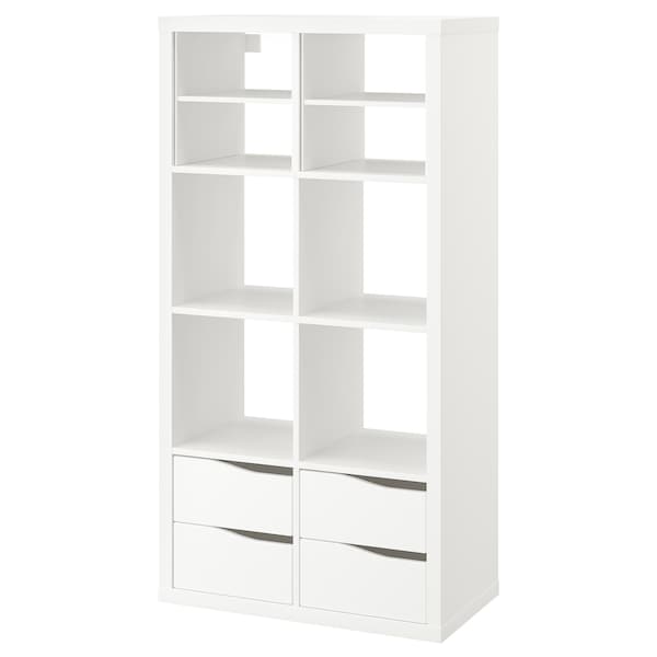 IKEA KALLAX shelving unit, with 4 drawers with 2 shelf inserts, 57 7/8x30 3/8 in Wave Shaped White, Ikea Ireland | 8975QZFVJ