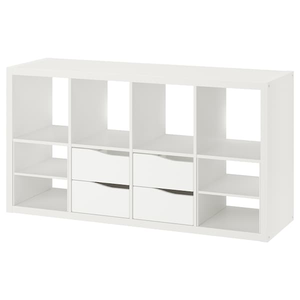 IKEA KALLAX shelving unit, with 4 drawers with 2 shelf inserts, 57 7/8x30 3/8 in Wave Shaped White, Ikea Ireland | 8975QZFVJ