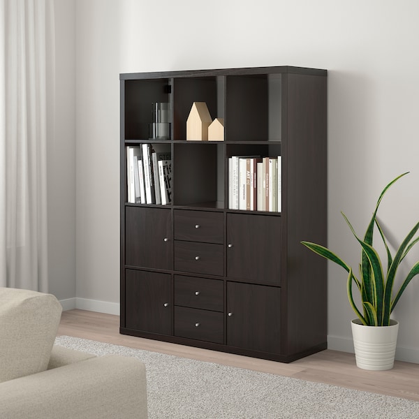 IKEA KALLAX shelving unit with 6 inserts, 44 1/8x57 7/8 in Black / Brown, Ikea Ireland | 5120WORDF