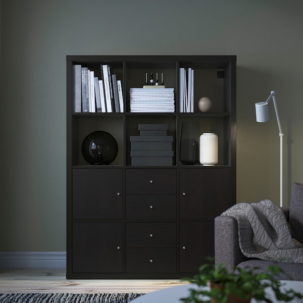 IKEA KALLAX shelving unit with 6 inserts, 44 1/8x57 7/8 in Black / Brown, Ikea Ireland | 5120WORDF