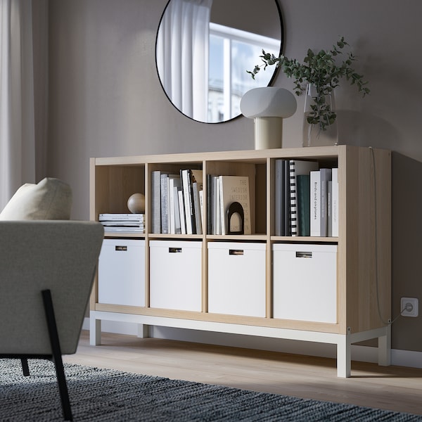 IKEA KALLAX shelving unit with underframe, 57 7/8x37 in White Stained Oak Effect / White, Ikea Ireland | 6190JRBQD