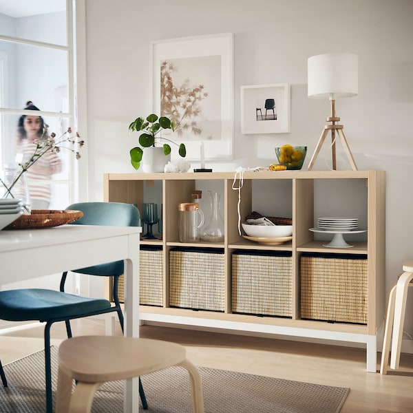 IKEA KALLAX shelving unit with underframe, 57 7/8x37 in White Stained Oak Effect / White, Ikea Ireland | 6190JRBQD
