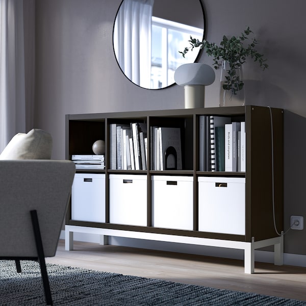 IKEA KALLAX shelving unit with underframe, 57 7/8x37 in Black / Brown / White, Ikea Ireland | 1503RZWNA