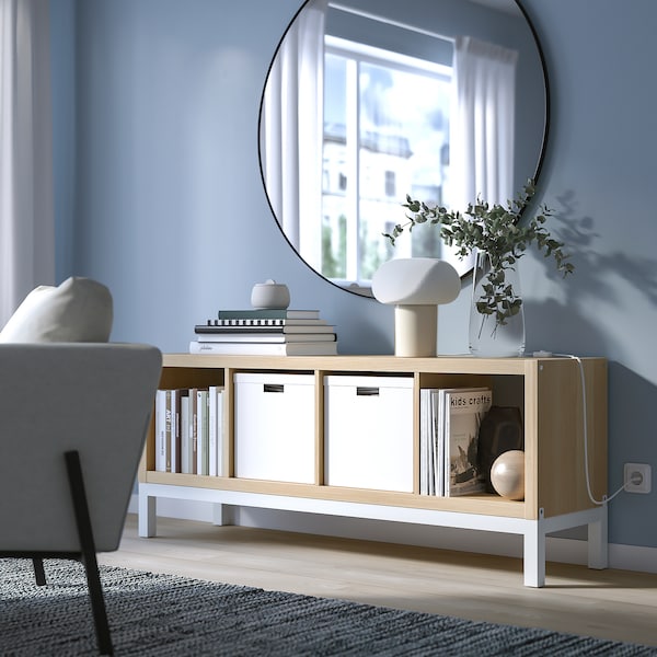 IKEA KALLAX shelving unit with underframe, 57 7/8x23 1/4 in White Stained Oak Effect / White, Ikea Ireland | 0718UYZWH