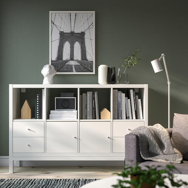 IKEA KALLAX shelving unit with underframe, with 2 doors/4 drawers, 57 7/8x37 in White, Ikea Ireland | 5219PESYR