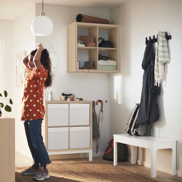 IKEA KALLAX shelving unit with underframe, 30 3/8x37 in White Stained Oak Effect / White, Ikea Ireland | 7295NERVB