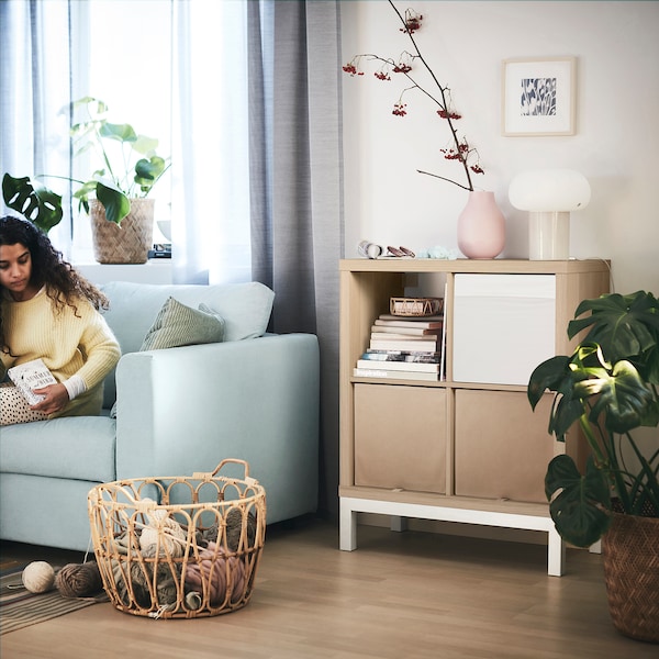 IKEA KALLAX shelving unit with underframe, 30 3/8x37 in White Stained Oak Effect / White, Ikea Ireland | 7295NERVB