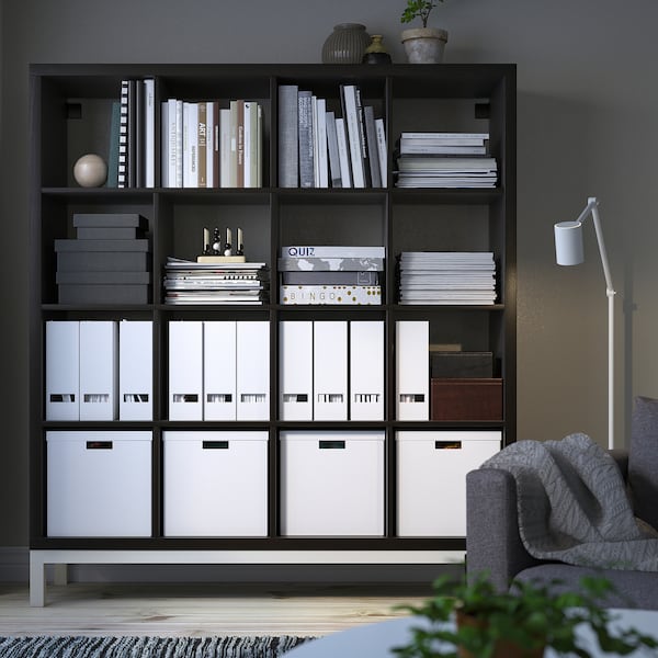 IKEA KALLAX shelving unit with underframe, 57 7/8x64 5/8 in Black / Brown / White, Ikea Ireland | 7413XGKZA
