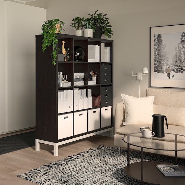 IKEA KALLAX shelving unit with underframe, 57 7/8x64 5/8 in Black / Brown / White, Ikea Ireland | 7413XGKZA