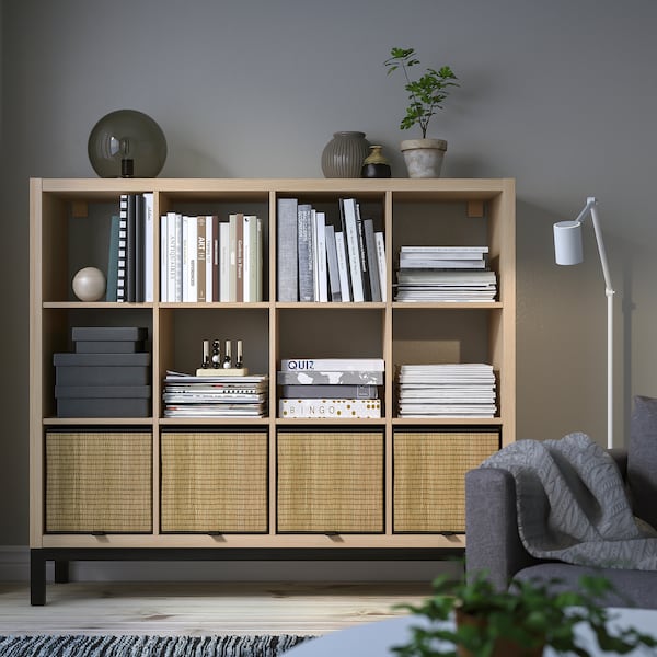 IKEA KALLAX shelving unit with underframe, 57 7/8x50 3/4 in White Stained Oak Effect / Black, Ikea Ireland | 2738ZSLHV
