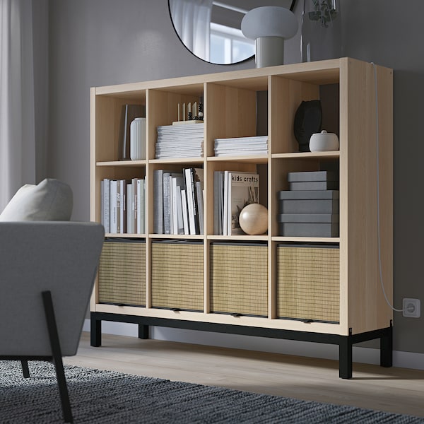 IKEA KALLAX shelving unit with underframe, 57 7/8x50 3/4 in White Stained Oak Effect / Black, Ikea Ireland | 2738ZSLHV