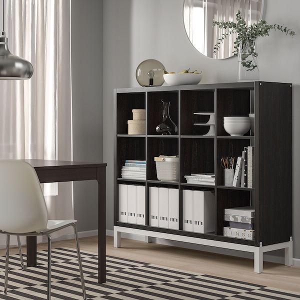 IKEA KALLAX shelving unit with underframe, 57 7/8x50 3/4 in Black / Brown / White, Ikea Ireland | 4568YNHBX