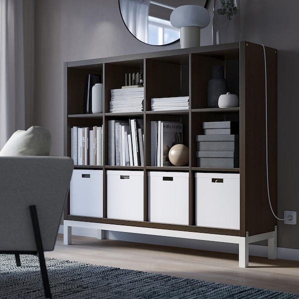 IKEA KALLAX shelving unit with underframe, 57 7/8x50 3/4 in Black / Brown / White, Ikea Ireland | 4568YNHBX