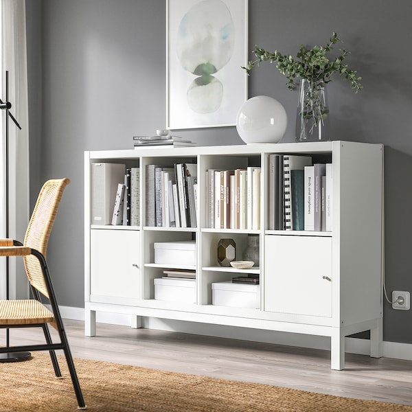 IKEA KALLAX shelving unit with underframe, with 2 doors/with 2 shelf inserts, 57 7/8x37 in White, Ikea Ireland | 7130TCFYV
