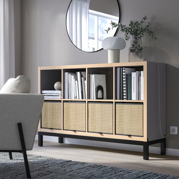 IKEA KALLAX shelving unit with underframe, gray wood effect, 57 7/8x37 in Black, Ikea Ireland | 5786CPWNT