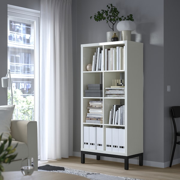 IKEA KALLAX shelving unit with underframe, high-gloss, 30 3/8x64 5/8 in White / Black, Ikea Ireland | 2475NZXMR