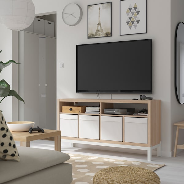 IKEA KALLAX tv bench with underframe, 57 7/8x15 3/8x30 3/4 in White Stained Oak Effect, Ikea Ireland | 8463DIQUA