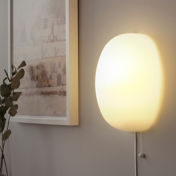 IKEA KALLBLIXT wall lamp with LED bulb, white glass, Ikea Ireland | 8647JHCAI