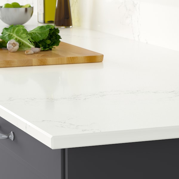 IKEA KASKER custom countertop, 1 1/8 in White Lively Marble Effect / Quartz, Ikea Ireland | 4617VWXAO