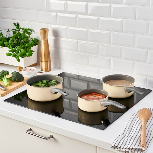 IKEA KAVALKAD saucepan, set of 3, gray/light beige, Ikea Ireland | 7206AEQHS