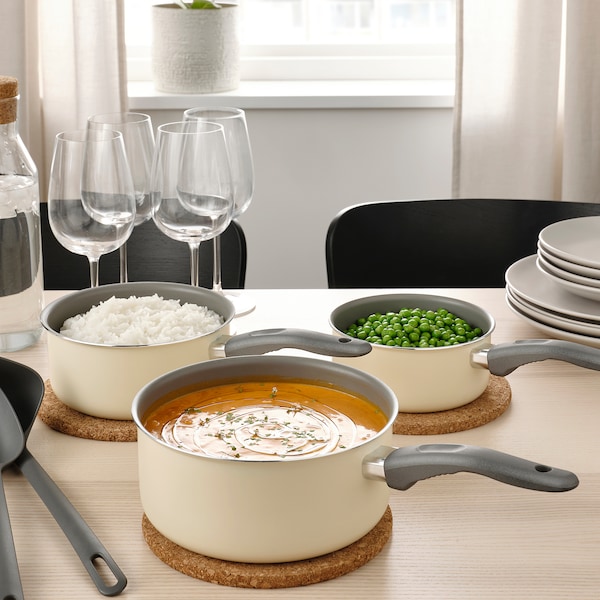 IKEA KAVALKAD saucepan, set of 3, gray/light beige, Ikea Ireland | 7206AEQHS