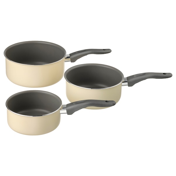 IKEA KAVALKAD saucepan, set of 3, gray/light beige, Ikea Ireland | 7206AEQHS